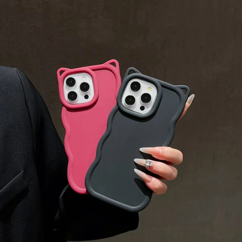 Cat Ear Candy Silicone Waves Soft Phone Case - Cute & Stylish Design Cover
