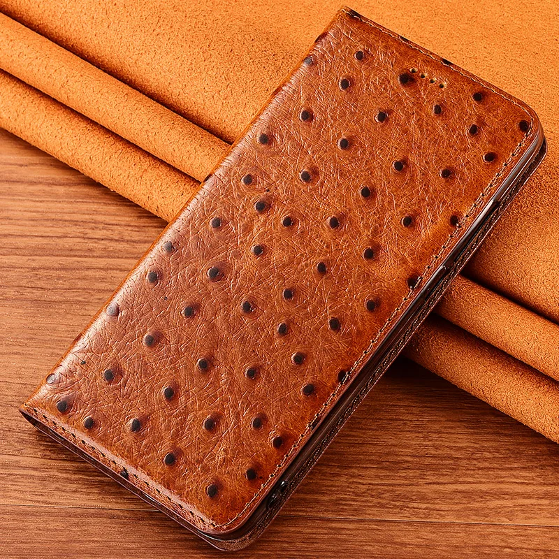 For OnePlus 9RT Ostrich Veins Genuine Leather Case Cover For OnePlus 3 3T 5 5T 6 6T 7 7T 8 8T 9 9R Pro Wallet Flip Cover