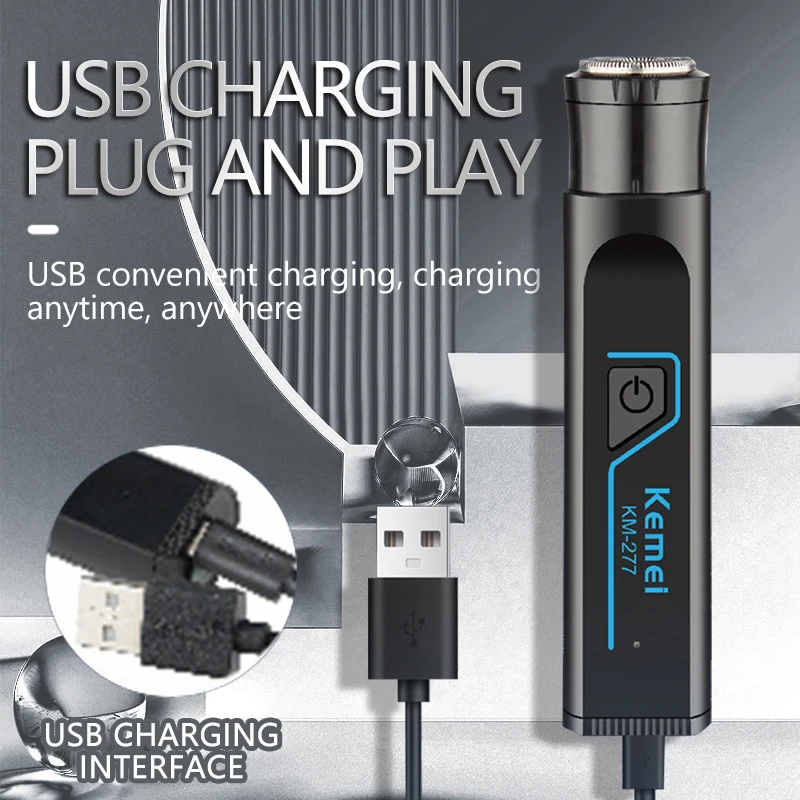 Kemei KM-277 Electric Shaver Ear/Eyebrows/Nose Hair Trimmer 3in1 Kit Mini Portable Body Hair Trimmer Safety Razor Rechargeable