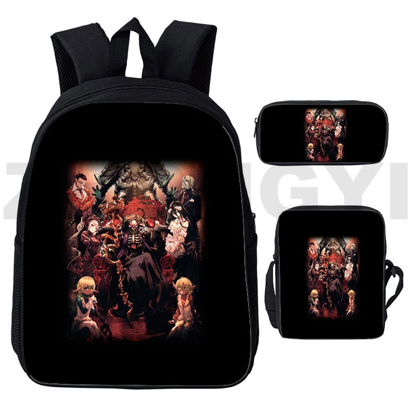

Japanese Overlord Backpack Men 3 In 1 Set Ainz Ooal Gown Albedo Backpacks for School Teenage Girls 16 Inch 3D Anime Bookbag