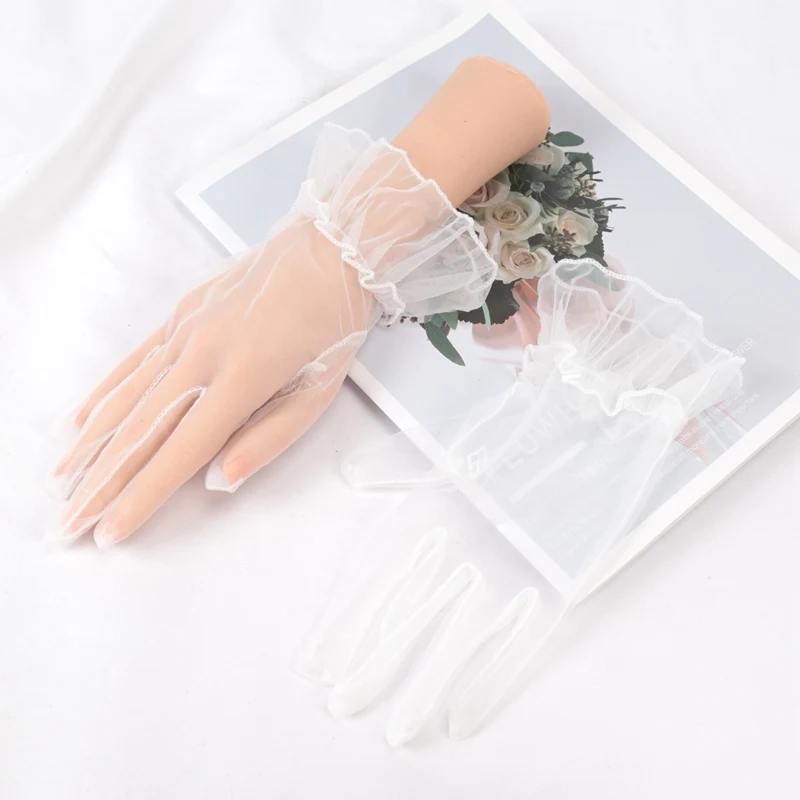 Sexy Transparentes 10 Colors Mesh Tulle Gloves Spring Summer Party Dancing Dress Wedding Thin Gloves Lolita Style Accessories