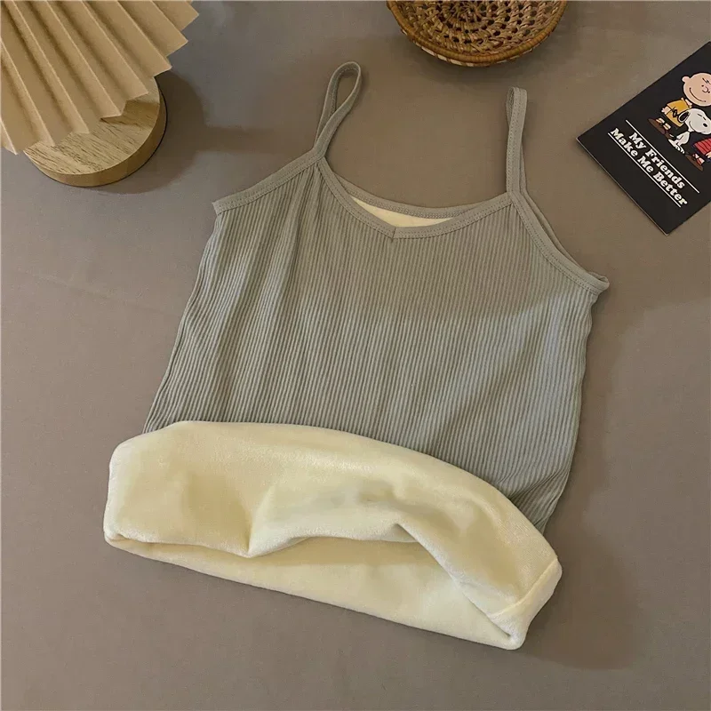 Velvet Warm Plush Tank Tops Women Sexy Thermal Slimming Vest Crop Super  Thickened Base Seamless V-Neck Camisoles Underwaist