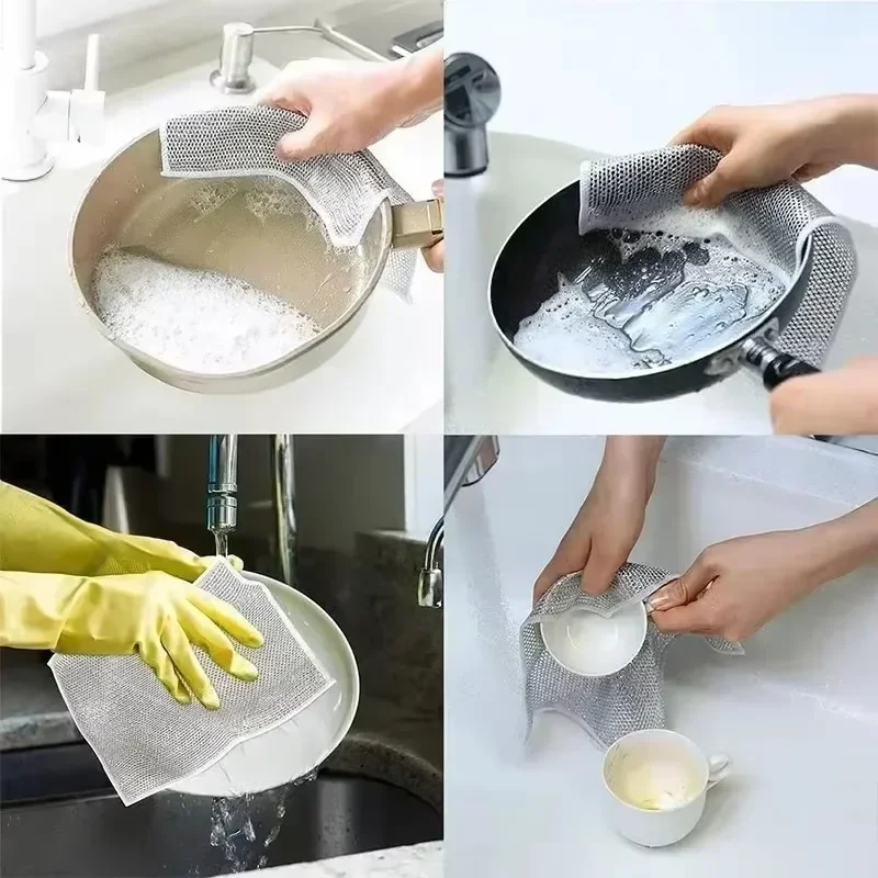 Steel Wire Cleaning Cloth Microfiber Mesh Dishrag Kitchen Towel