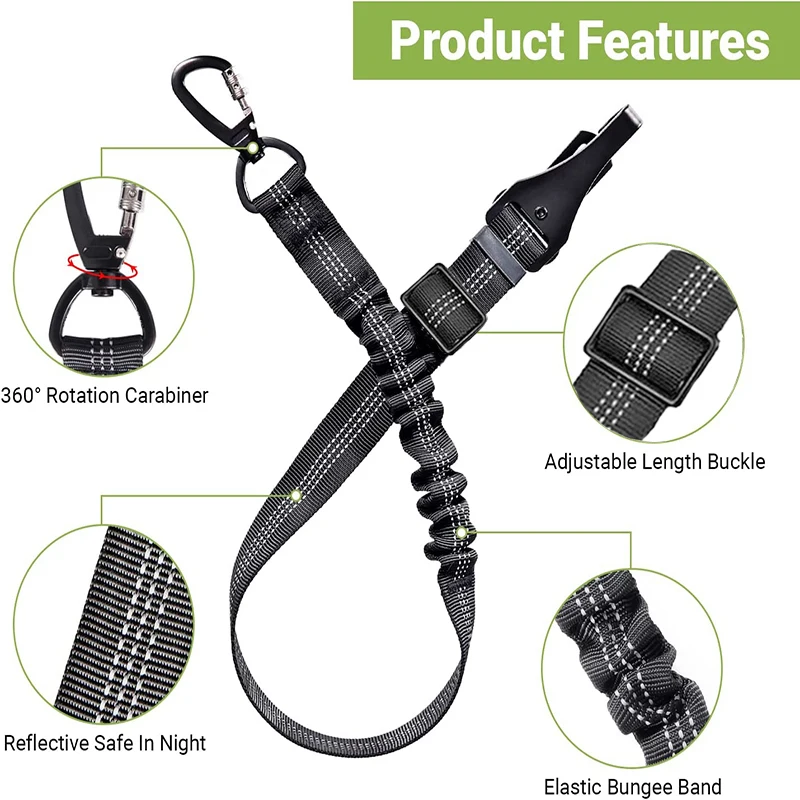 Dog Seat Belt Pet Seat Belt Bungee 2 In 1 Latch Bar Attachment Elastic Reflective Vehicle Travel