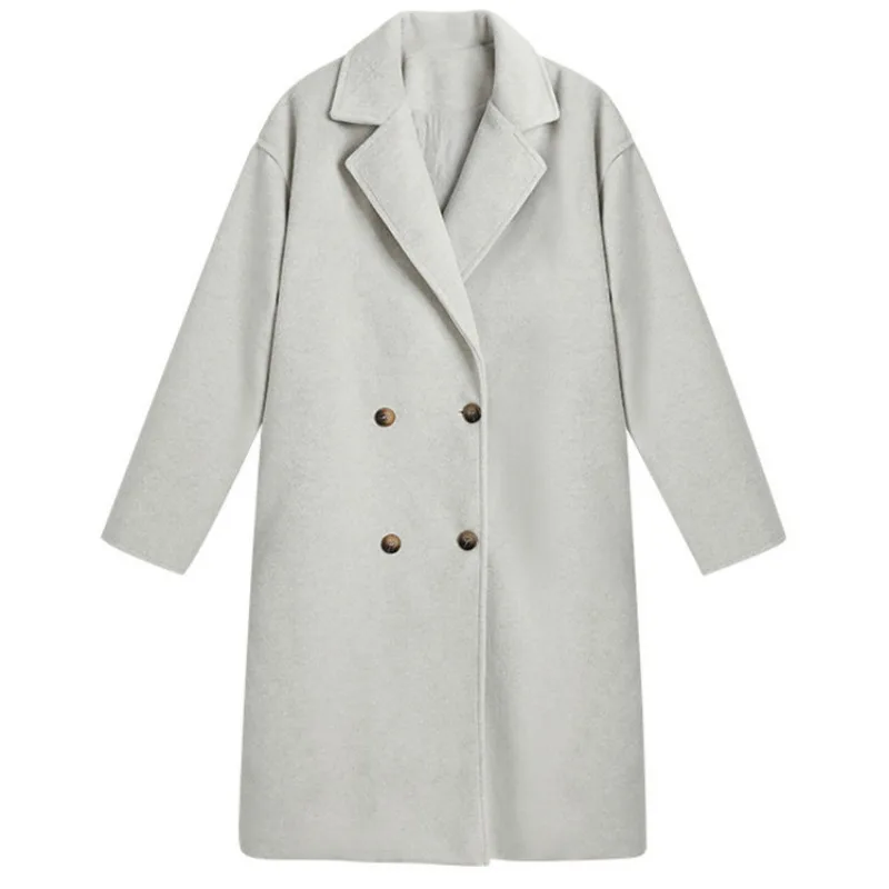 Wool Coat for Women 2023 New Fashion Elegant Women Coat Office Lady Turn Down Collar Double Breasted Loose Long Coat Women