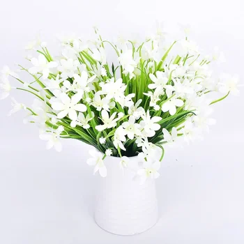 8PCS Bundles Artificial Daffodils Flowers Greenery UV Resistant  Silk Cloth Plants for Wedding Bridle Bouquet Kitchen Office 9