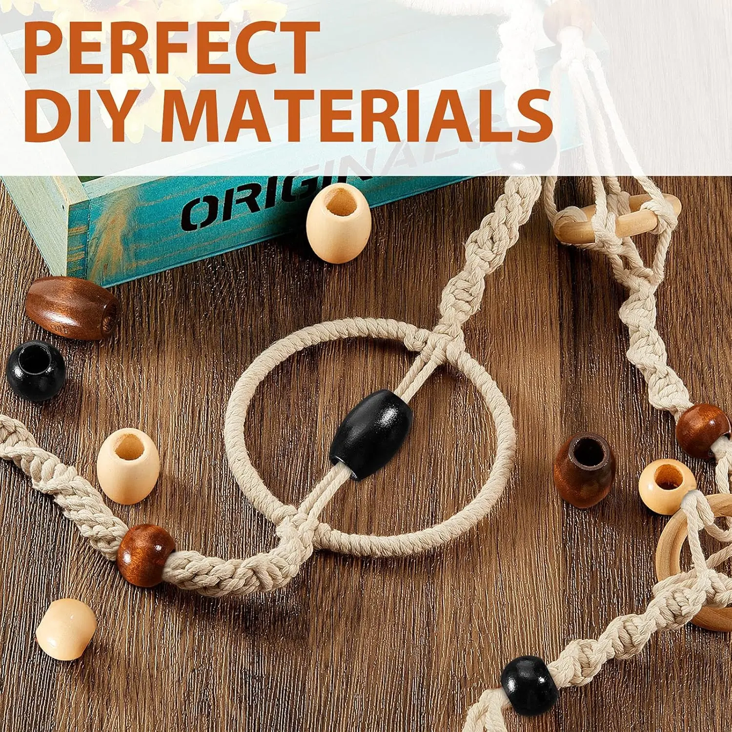 130 Pieces Macrame Wooden Beads Loose Beads with 10 mm Large Hole for Macrame Making Kits Supplies Jewelry Making Hair DIY Craft 6