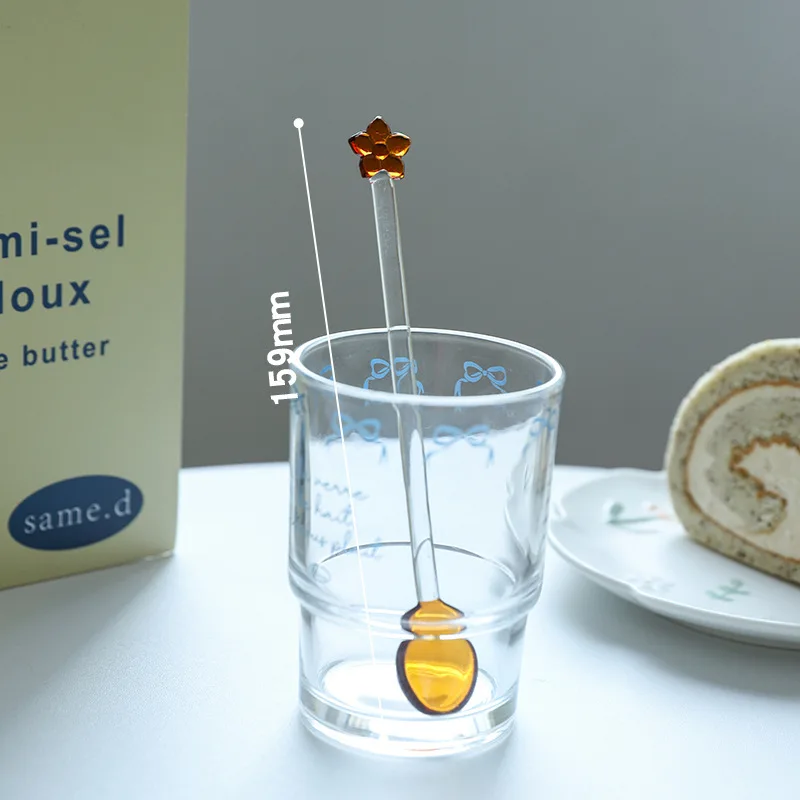 Colorful Transparent Glass Spoon Creative Milk Dessert Cute Bear Spoon Japanese Style Cute Long Handled Coffee Stirring Spoon