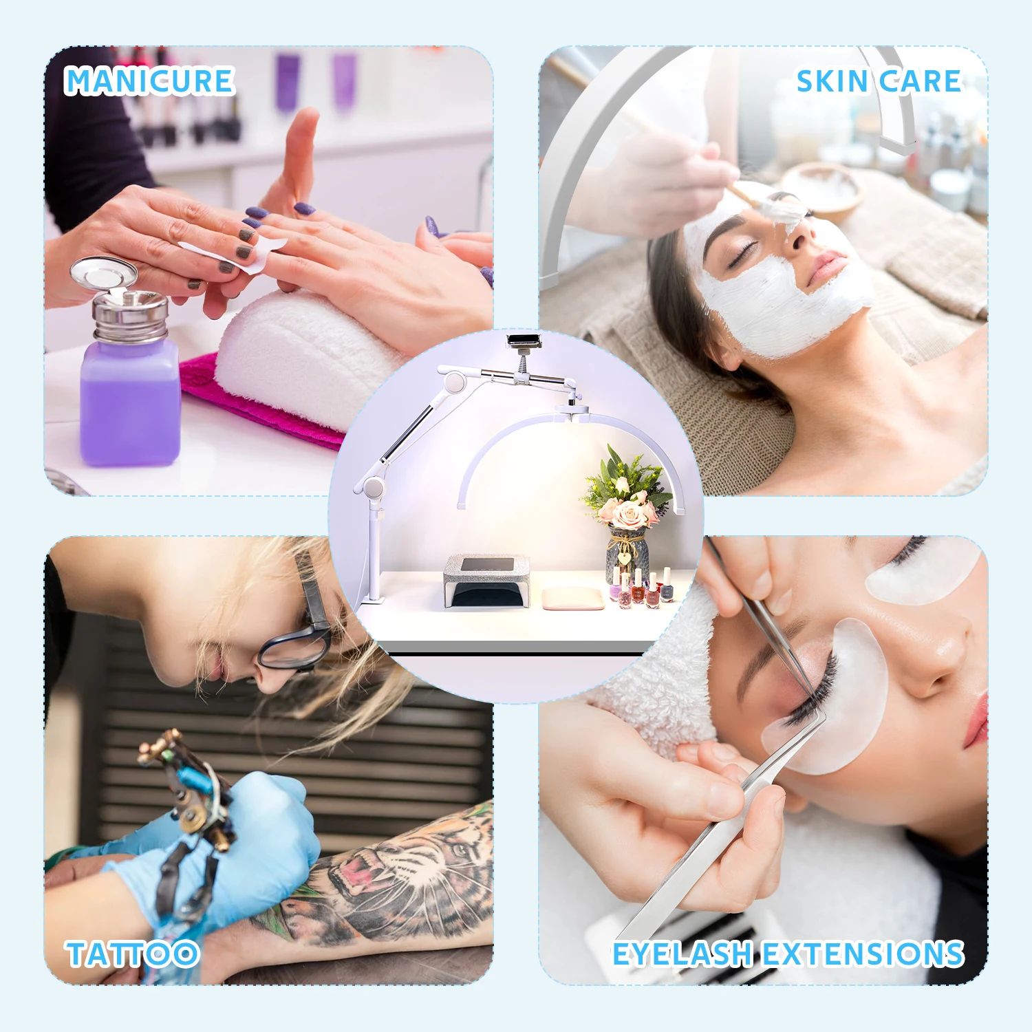 Cantilever Rotating Folding Half Moon Circular Fill Light Beauty Salon Lighting Lamp Embroidered Eyebrow Manicure Fill Light 5