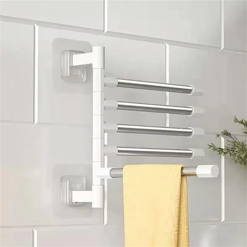 Towel Rack Bathroom Accessories Rotatable Towel Holder Space Aluminum 2/3/4/5/6/7/8 -Bar Hanging Wall Mounted Hanger