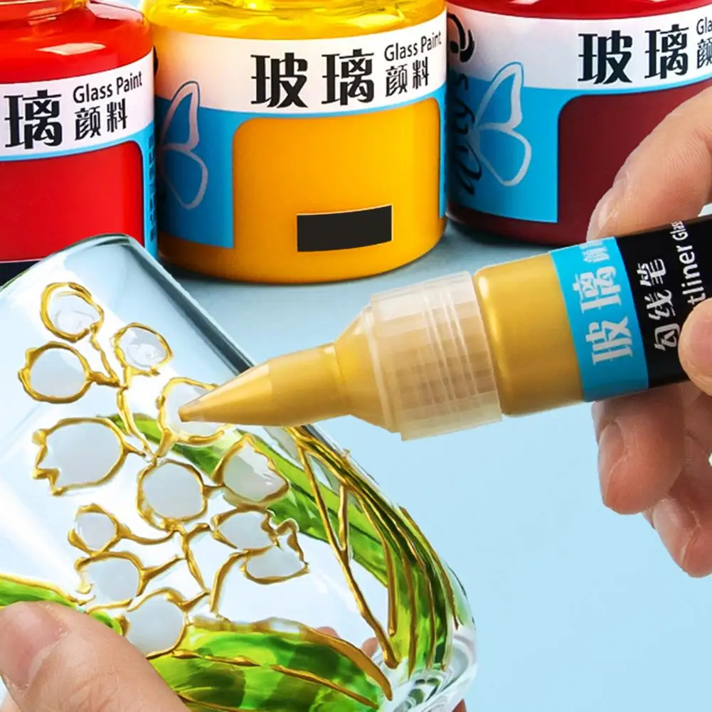 1 Set Glass Paint Bright Colors No Bake Shinny DIY Gloss Finish Acrylic Enamel Craft Painting Coating Stationery For Student