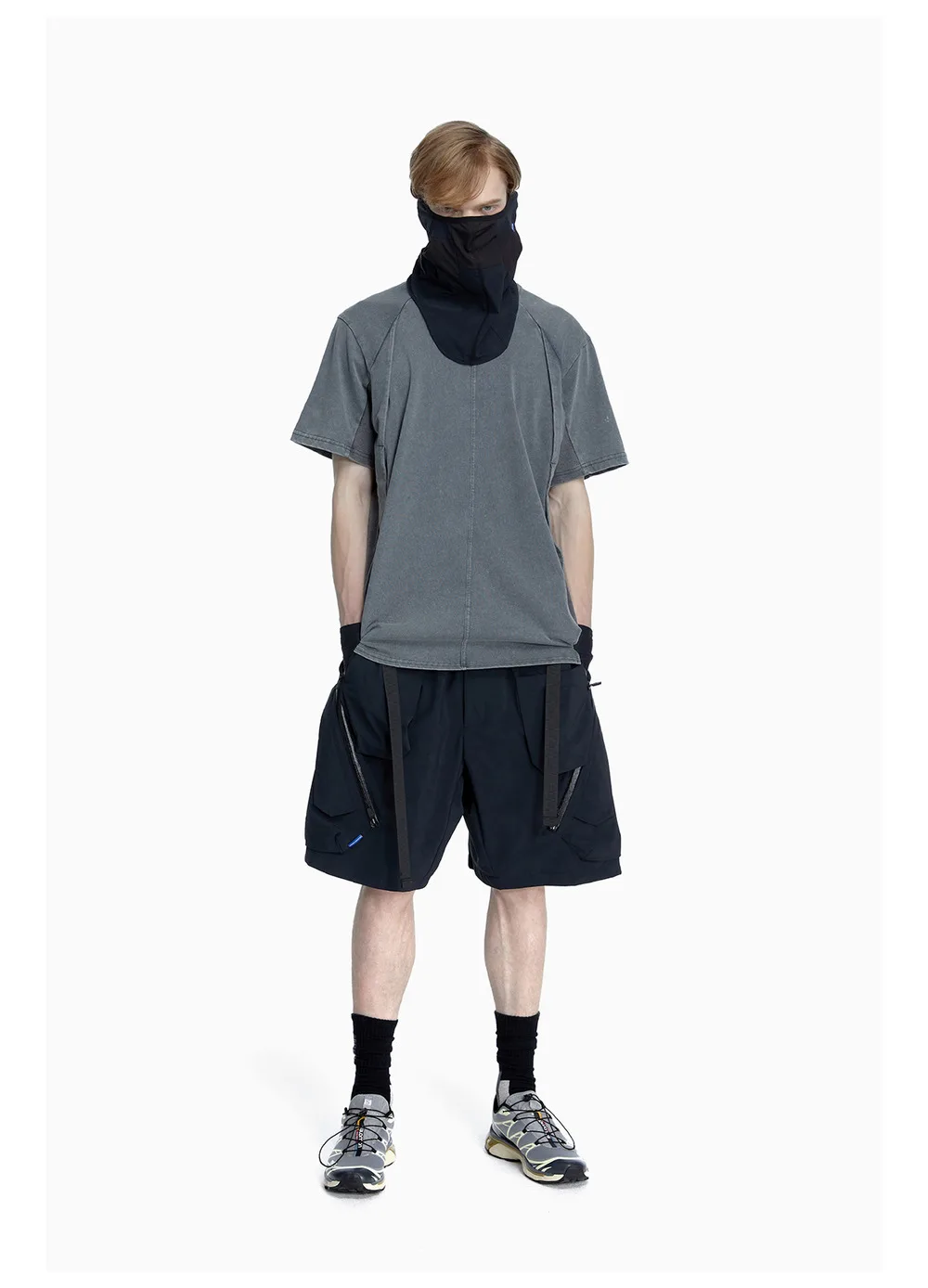 Reindee lusion 23ss 201 structural cut pure cotton t-shirt stacked structure diamond shape hem techwear gorpcore