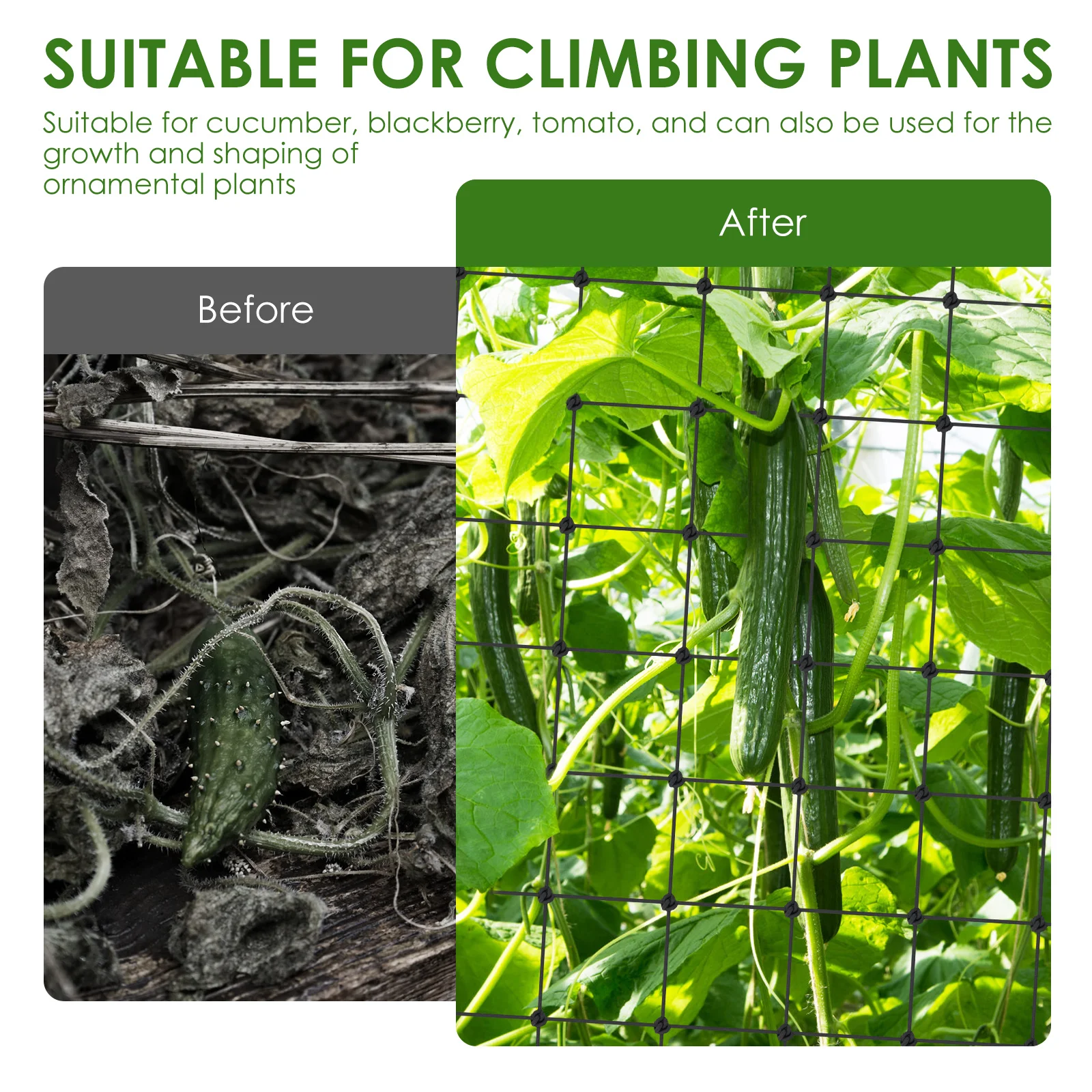 2Pcs Plant Trellis Net Garden Climbing Netting with Hooks Vegetation Climbing Support Garden Accessories for Cucumber Tomato