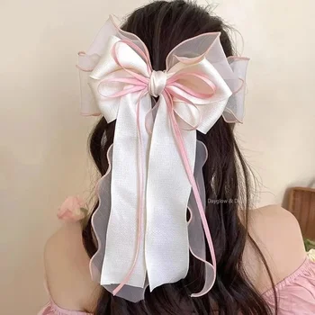 Fermagli per capelli con fiocco grande in pizzo e rete, eleganti forcine in raso per donne e ragazze, accessori per capelli da sposa