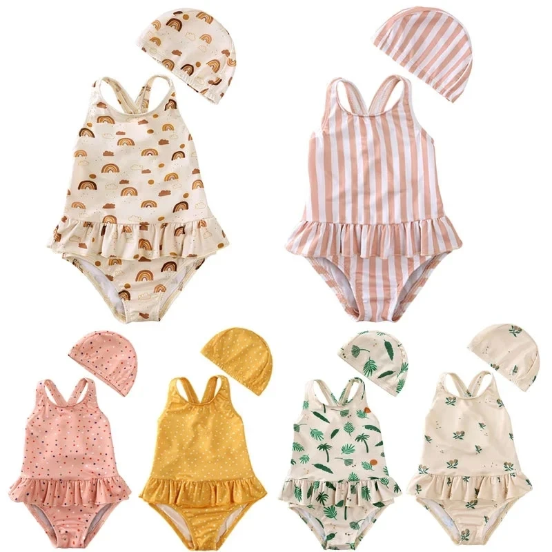 Summer Baby Boys Girls Swimwears Bikini One Piece Set Brand Kids Beautiful Floral Toddler Swimming Suits Sunbeach Swimsuit