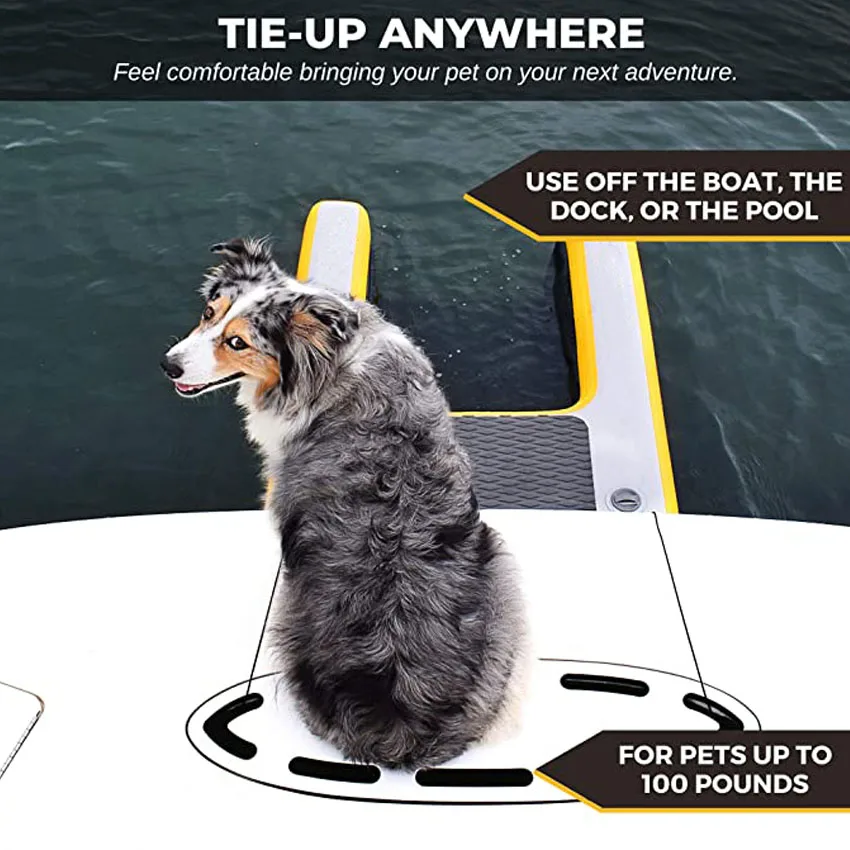 Yellow Inflatable Pup Plank Pet Ramp Floating Dock Summer Pet