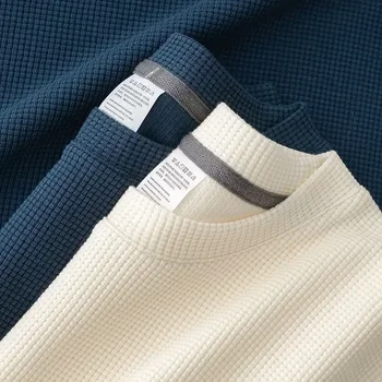 Men's New Summer Waffle Round Neck Short Sleeve T-Shirt Comfortable Breathable Short-Sleeved Top for Casual Wear 1