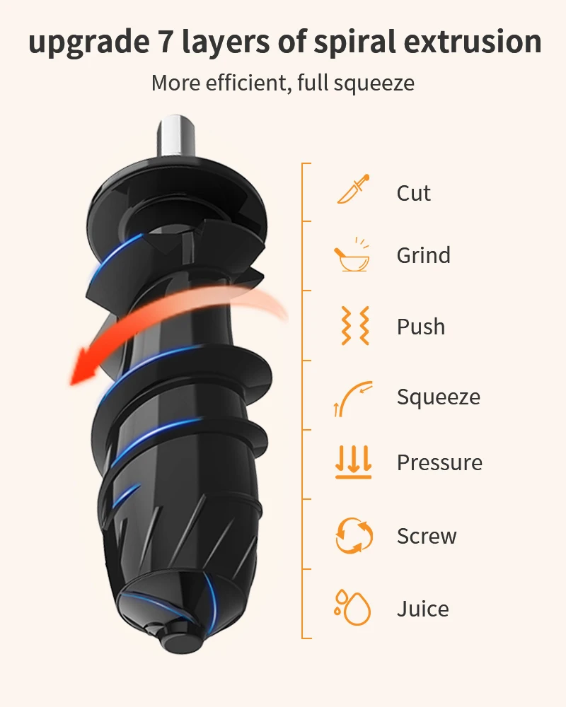 LUFVEBUT Slow Juicer 200W Power Vegetables And Fruits Squeezer High Nutrition Orange Lemon Electric Extractor Slow Juicer