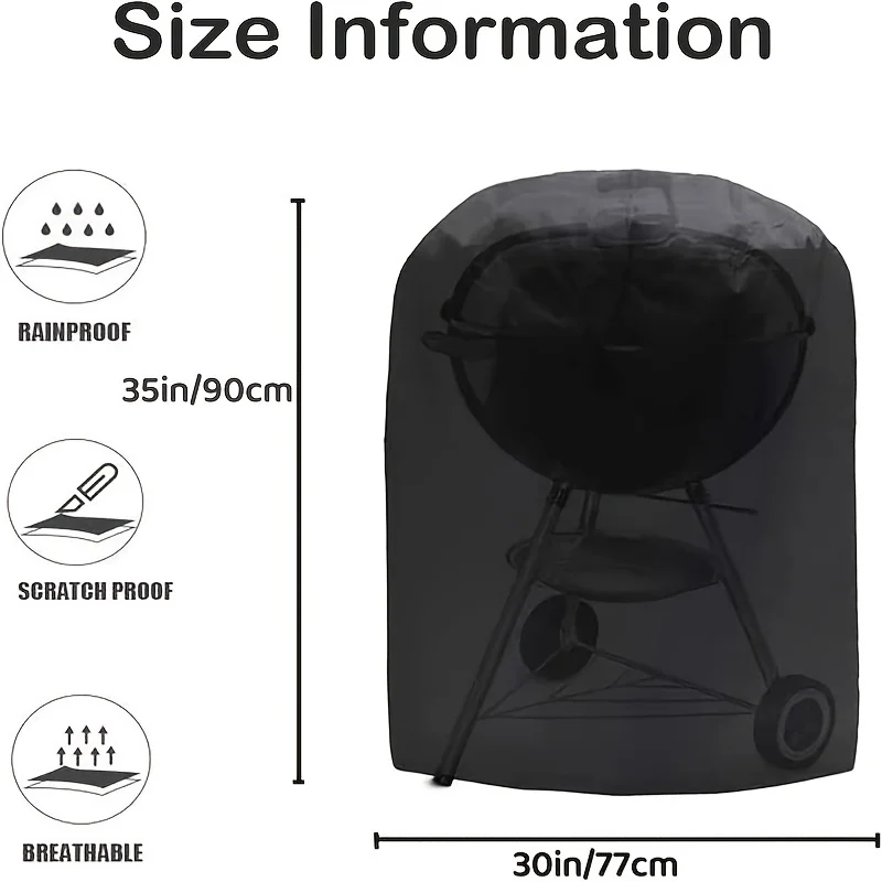Charcoal Grill Cover, BBQ Grill Cover for Weber 22 Inch Charcoal Kettle, Heavy Duty Waterproof Outdoor Smoker Cover, Round