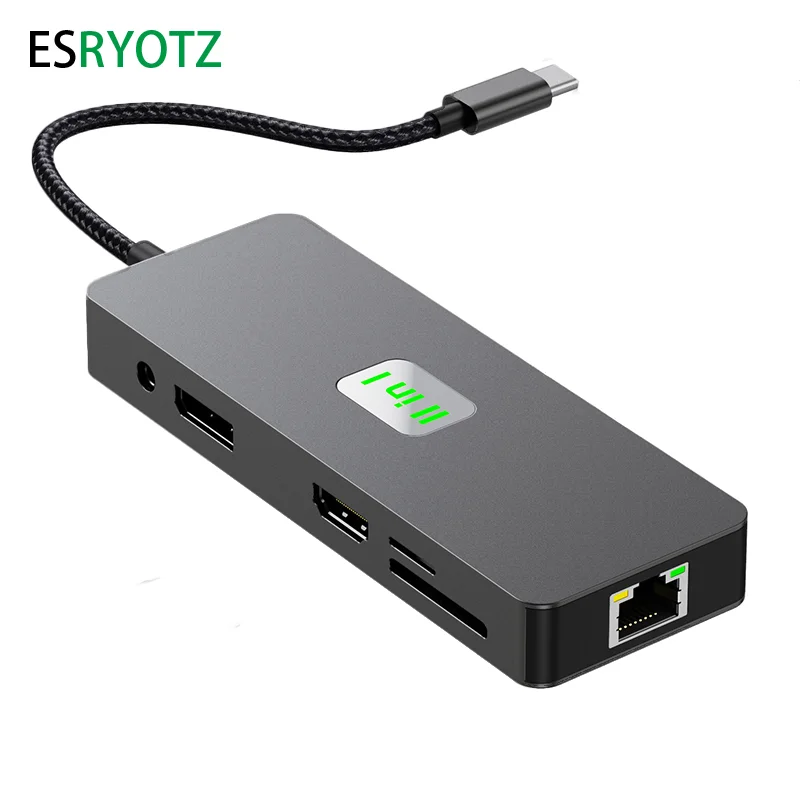 노트북용 멀티 포트 C타입 허브, 4k HDMI 호환 USB C 허브, USB 3.2, PD100W, TF, SD, 11 인 1 기가비트 LAN, 맥북용, 10 개