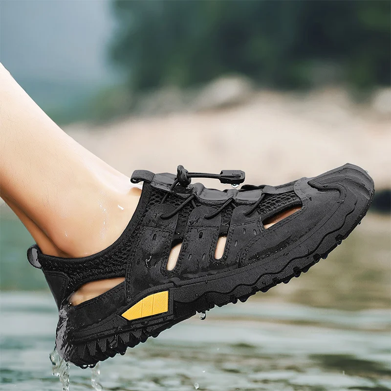 Sandale sport pentru bărbați, cu vârf închis, reglabile, în aer liber, de vară, pentru mers pe jos, antiderapante, pantofi atletici pentru plajă și piscină_voghion.com
