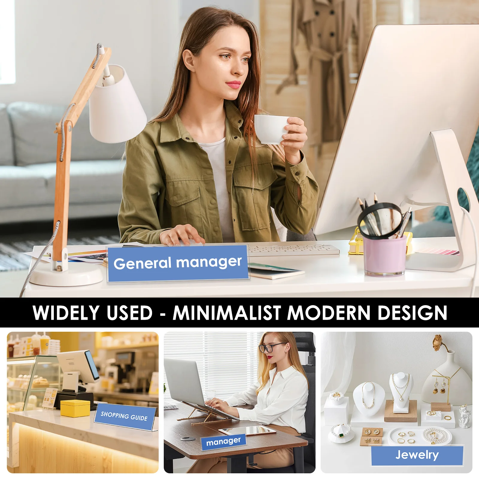 12 Pcs Desk Name Plate Holder Acrylic Clear Table Display Nameplate Horizontal Slant Office Desk Name Plate Card Base Stand