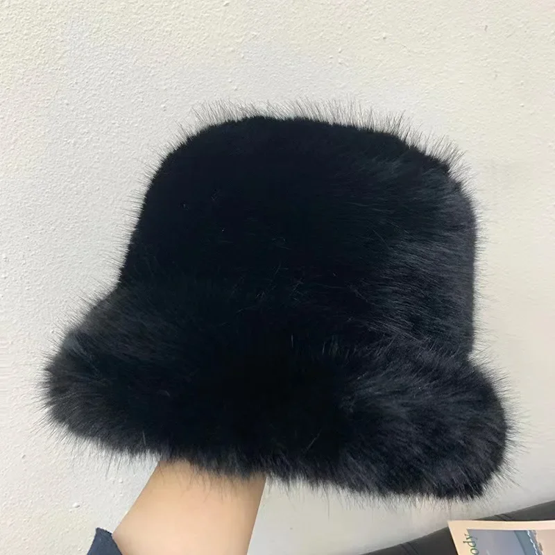 Winter Faux Fur Bucket Hats for Women Warm Plush Fisherman Hat Fuzzy Fluffy Cap Outdoor Stylish Panama Caps Christmas Presents
