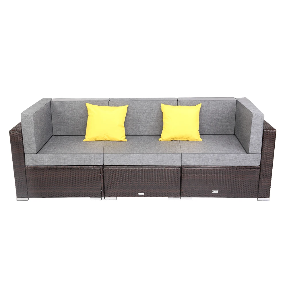 

3 Pcs Outdoor Patio Furniture Set 2 Corner Sofa 1 Armless Sofa PE Wicker Rattan with 2 Pillow[US-Stock]