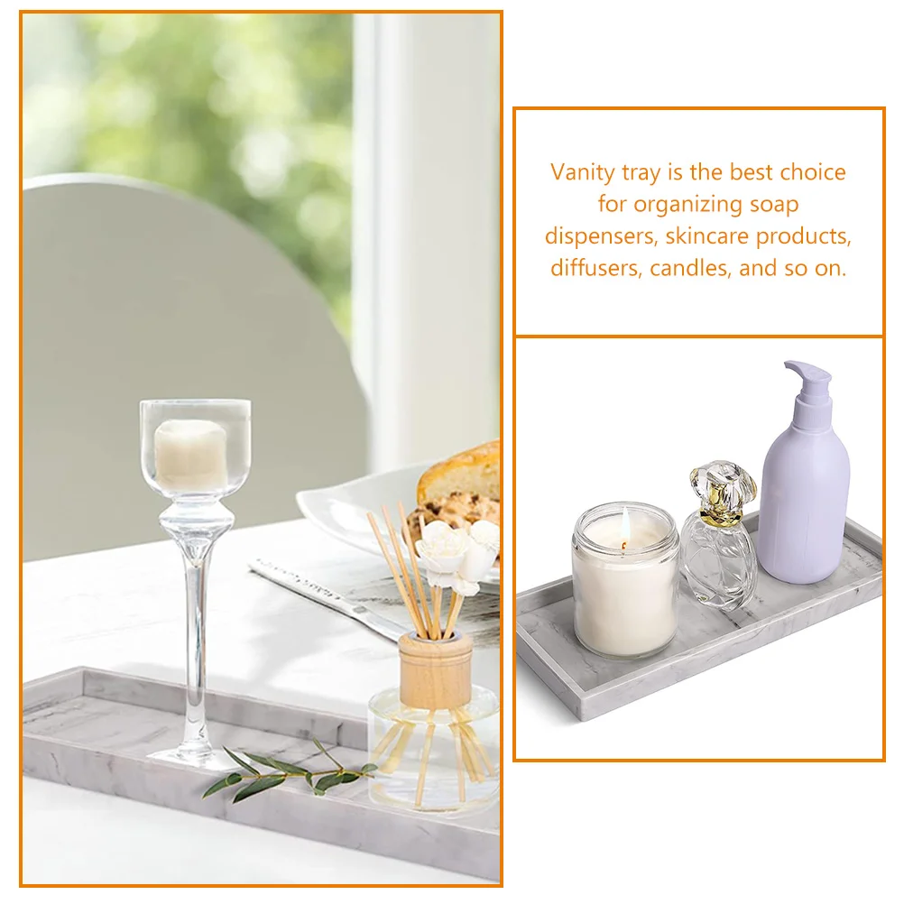 Bathroom Vanity Tray Kitchen Living Dresser Key Cosmetics Ring Storage (marble - Random Texture) Silicone Desk 5