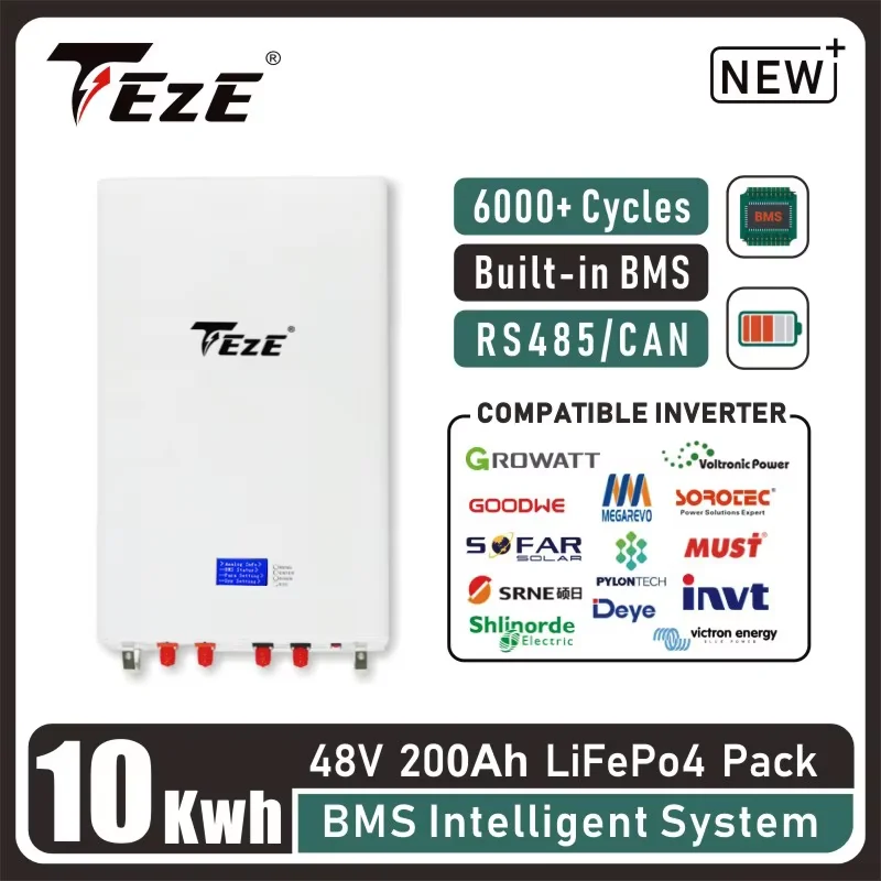 TEZE 10Kwh 48V 200AH LifePo4 แบตเตอรี่ PowerWall ในตัว BMS สามารถ RS485 พลังงานแสงอาทิตย์ Home Energy Storage ระบบ 51.2V ชาร์จเซลล์ 1