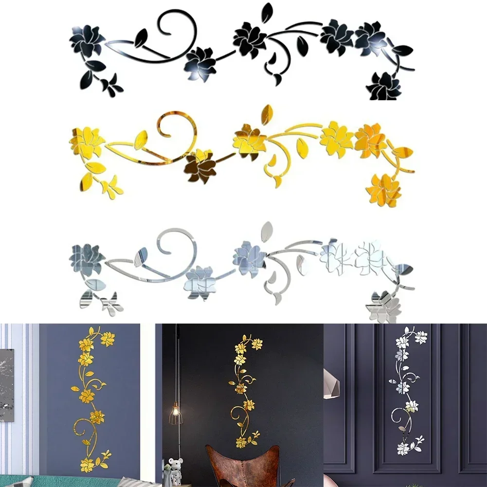 Wall Sticker Mirror Wall Sticker Acrylic Wall Sticker 1 Set 3d Acrylic Flower Vine Wall Sticker Mirror Door Living Room Bedroom Decal DIY Decor