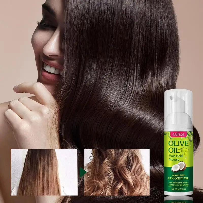 Curly Hair Mousse 60ml for Wigs Strong Hold Olive Oil Hair Styling Mousse Anti-Frizz Foam for Styling Women Men
