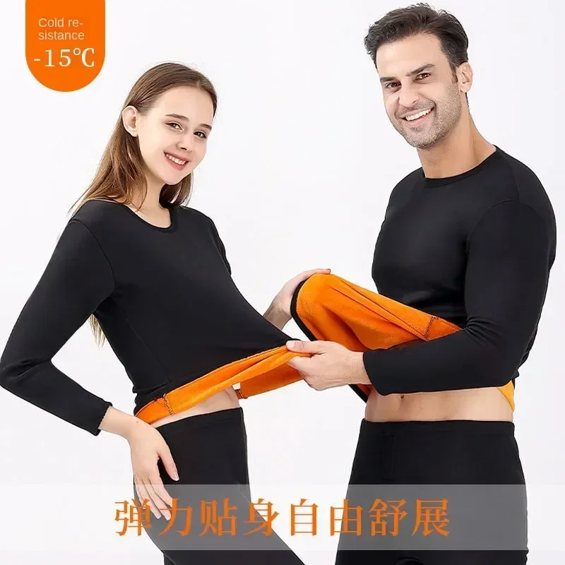 

Thickening Fleece New O-neck Suit And Women's Men's Johns Protection Long Thermal Set Tops Winter Cold Couple Underwear