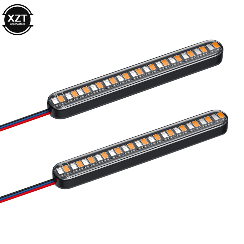 

2pcs 24LED Motorcycle Turn Signal Light Bar Flowing Water License Plate Light two-color led Rear Brake Stop Lamp Tail Indicators