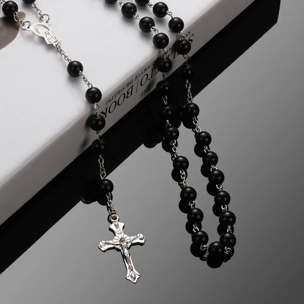 Zinc Alloy Crucifix Necklace with Crystal Beads