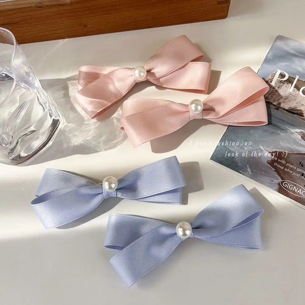 

Cloth Bangs Clip Geometry Shape Pearl Korean Style Headwear Female Hair Accessories Girl Hair Clip Balletcore Bow Hairpin