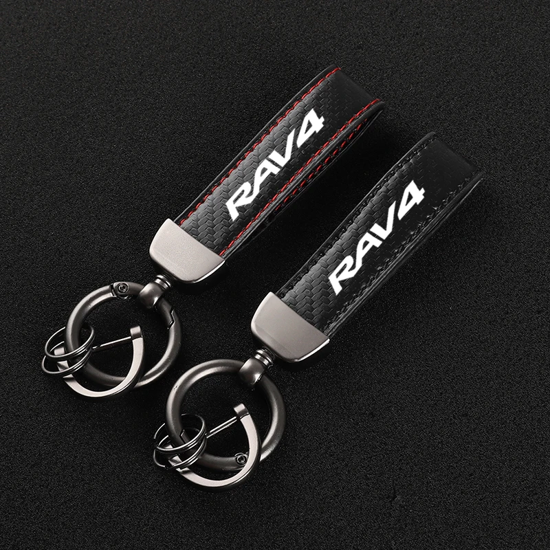 

Leather car keychain Horseshoe Buckle Jewelry for Toyota Rav4 Xa50 Refit 2019 2020 2021 with logo Car Accessories