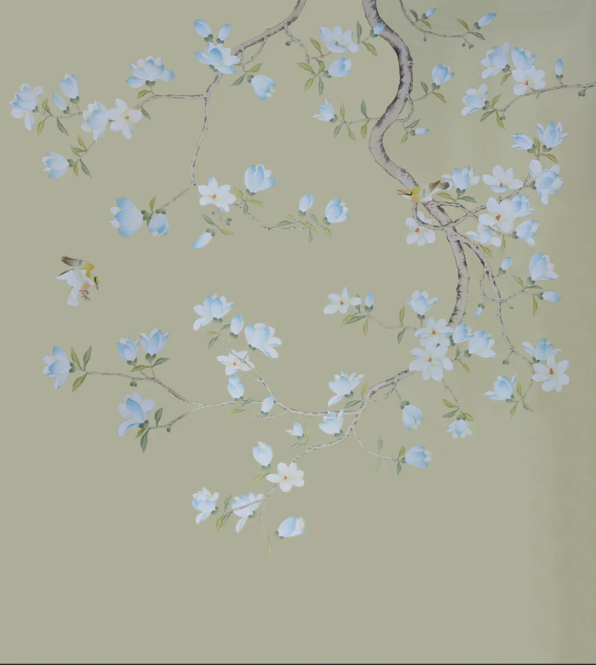 Hand-Made wallpapers silk Hand-Painted Mangnolias For Villa/Apartment/Living room/bedroom/diningroom/Sofa/TV wallcovering