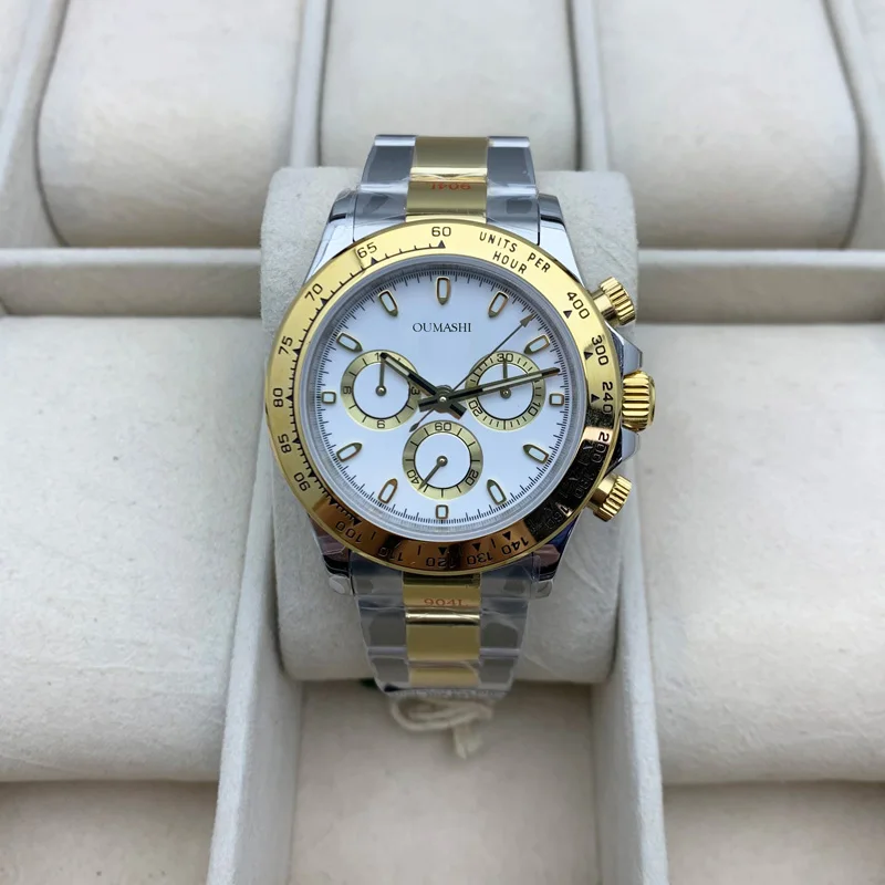 

Chronograph Multifunctional Men's Watch Quartz Movement Waterproof Luminous 316 Stainless Steel White Dail Gold And Sliver