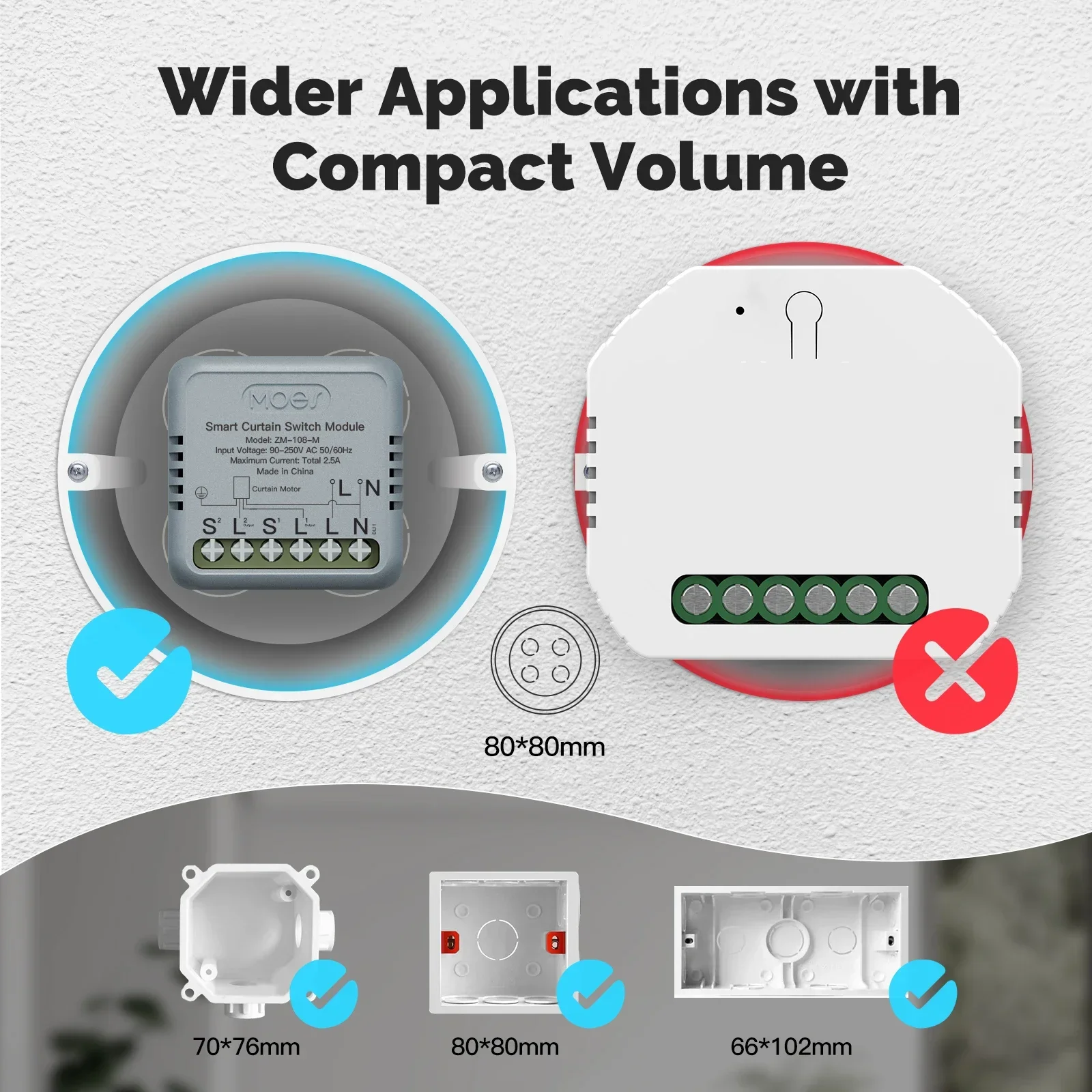 Modulo WiFi/ZigBee con interruttore intelligente per tende MOES - Compatibile con ripristino a bilanciere Tuya, app e telecomando per Alexa/Google Home - immagine 3