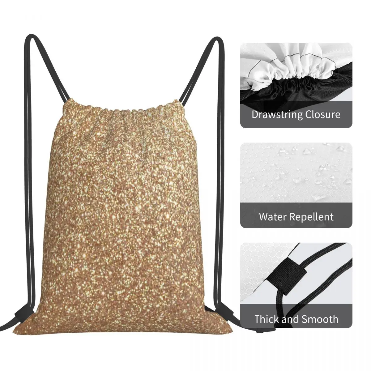 Copper Rose Gold Metallic Glitter Drawstring Bag Backpack Anime Cartoon Women Backpack Customized with Logo Bag