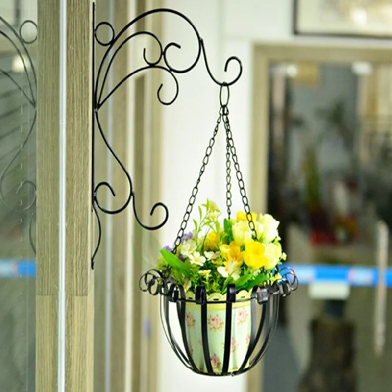 Wall-mounted Flower Hanging Hooks Holder Plant Flower Pot Basket Bracket Decoration For Garden