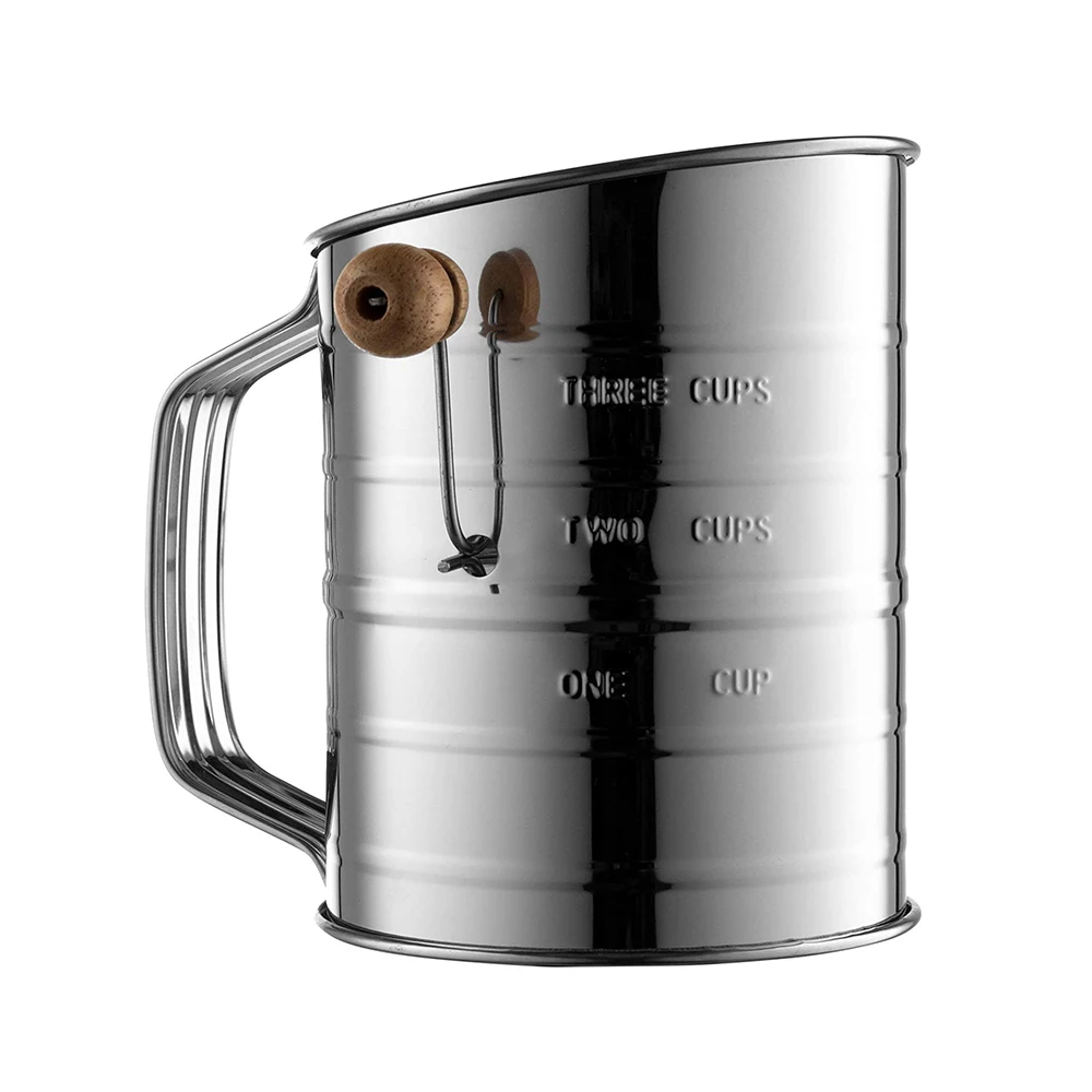Stainless Steel Flour Sifter For Baking Powdered Sugar Shaker/Dispenser With Rotary Hand Flour Strainer Pastry Tools 0982 flour sifter baking tools powder sugar shaker