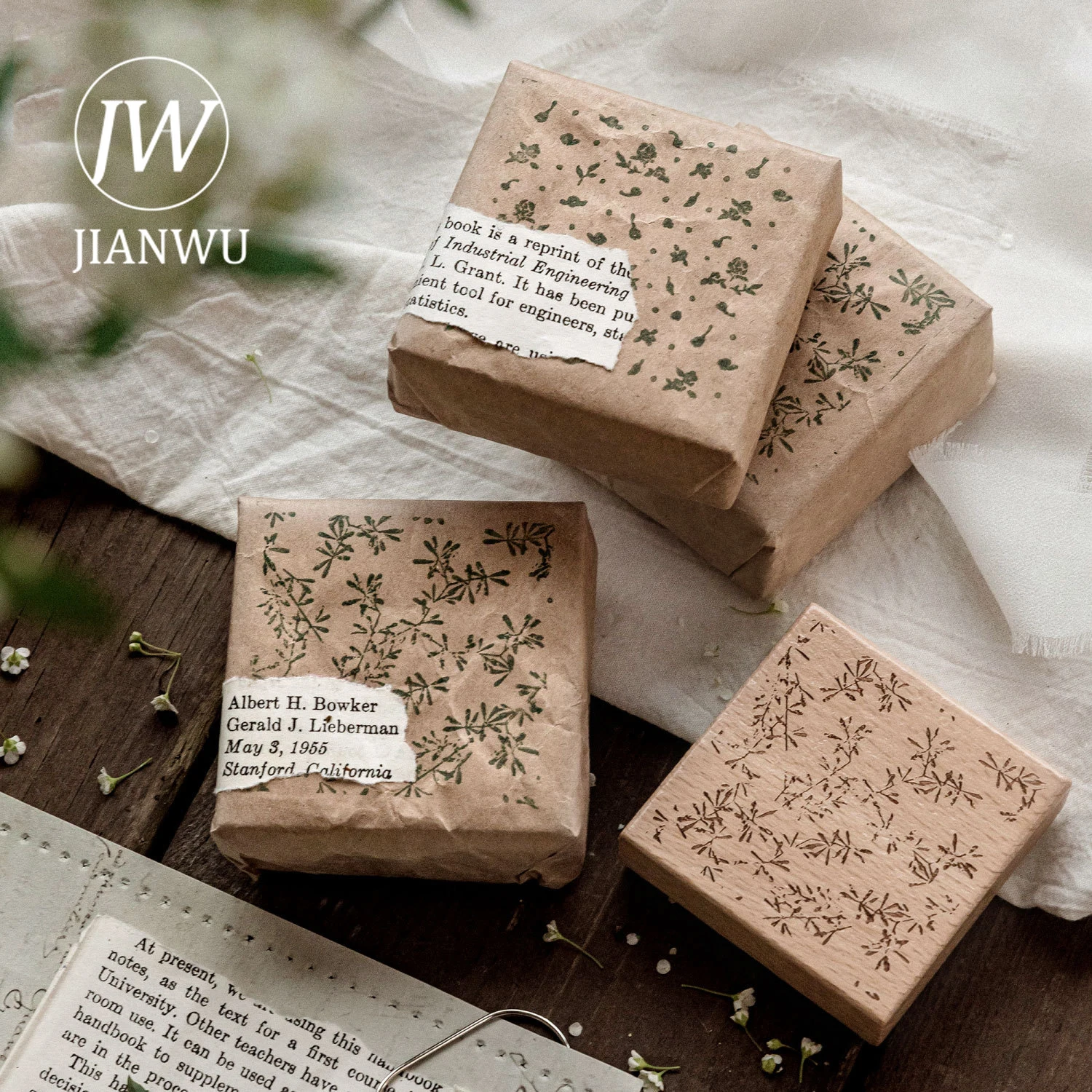 JIANWU 침묵의 시 시리즈 빈티지 꽃 질감 풍경 소재 콜라주 나무 스탬프 창의적인 DIY 저널 문구