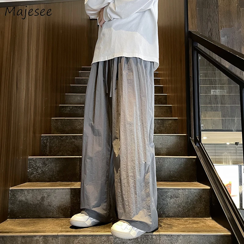 

Брюки-багги мужские с широкими штанинами, повседневная одежда в минималистичном стиле, однотонные винтажные брюки, модная уличная одежда в стиле хип-хоп, лето