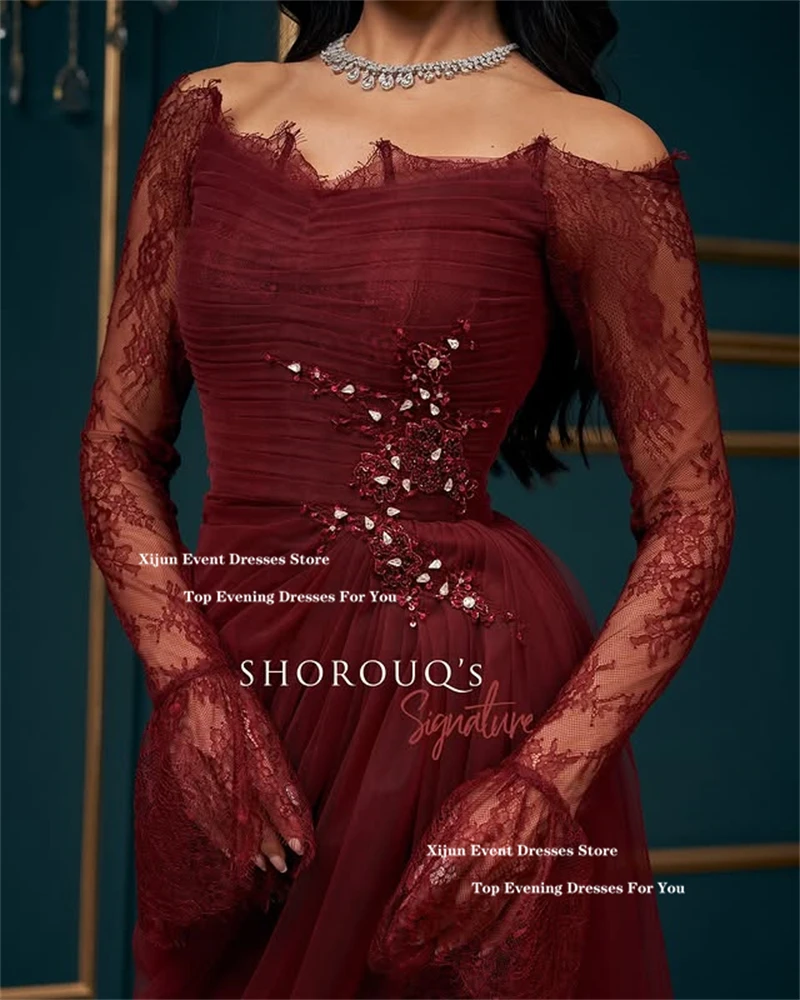 Mermaid Evening Prom Dresses Off The Shoulder Pleats Appliques Dubai Formal Gowns Customized Women Prom Dresses