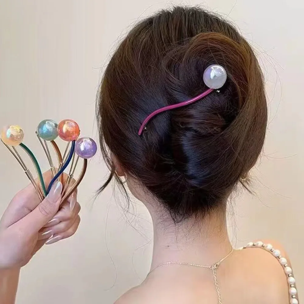 Korean Candy Color Lollipop Hairpin for Women Elegant Pearl Frog Buckle Metal Hair Clip Simple Headwear Hair Accessories