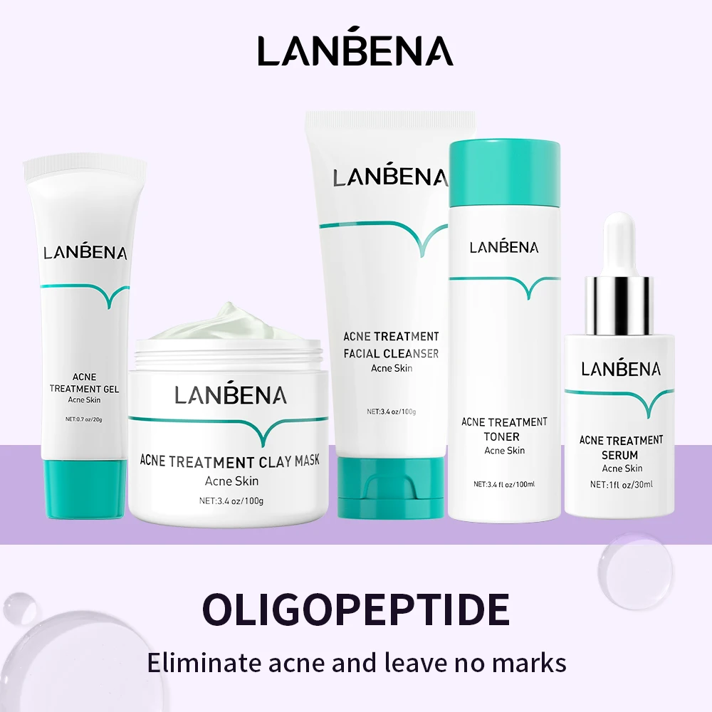 

LANBENA Oligopeptide Acne Repair Facial Products Kit Improve Pores Face Cream Cleanser Toner Serum Skin Care Beauty Health 5PCS