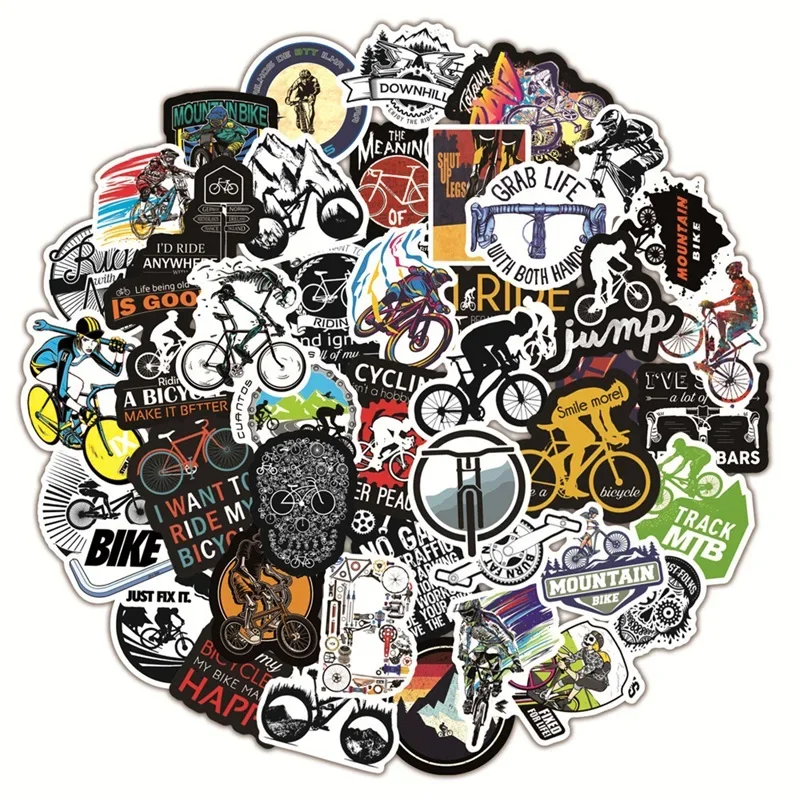 Waterproof Mountain Bike Stickers 50PCS Cool MTB Bicycle Decals For DIY Laptop Phone Skateboard Luggage Outdoor Design
