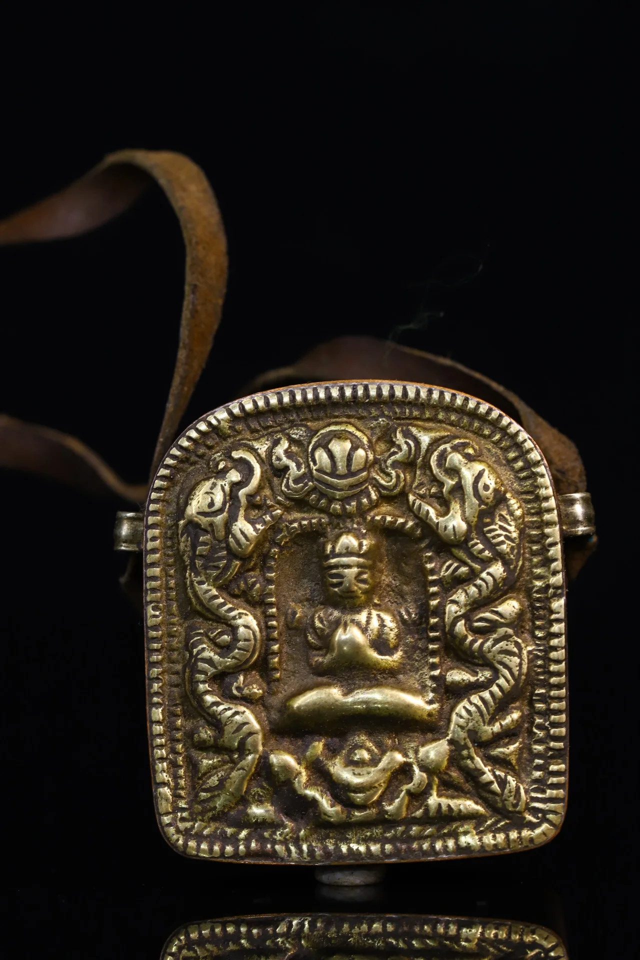 

2"Tibetan Temple Collection Old Bronze Cinnabar Four-armed Guanyin Buddha Gawu Box Pendant Amulet Dharam Town house Exorcism